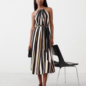 Banana Republic Pleated-Neck Midi Dress, Sz XXS, Black-Multi